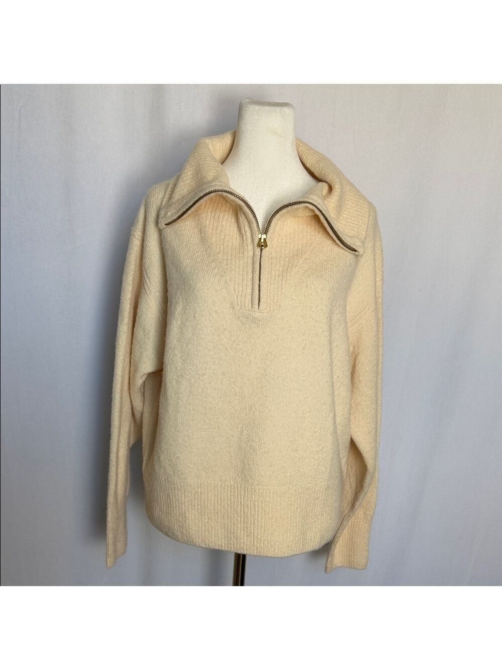 J Crew Women's Cream Quarter-Zip Sweater Size S Wool Alpaca Blend Preppy